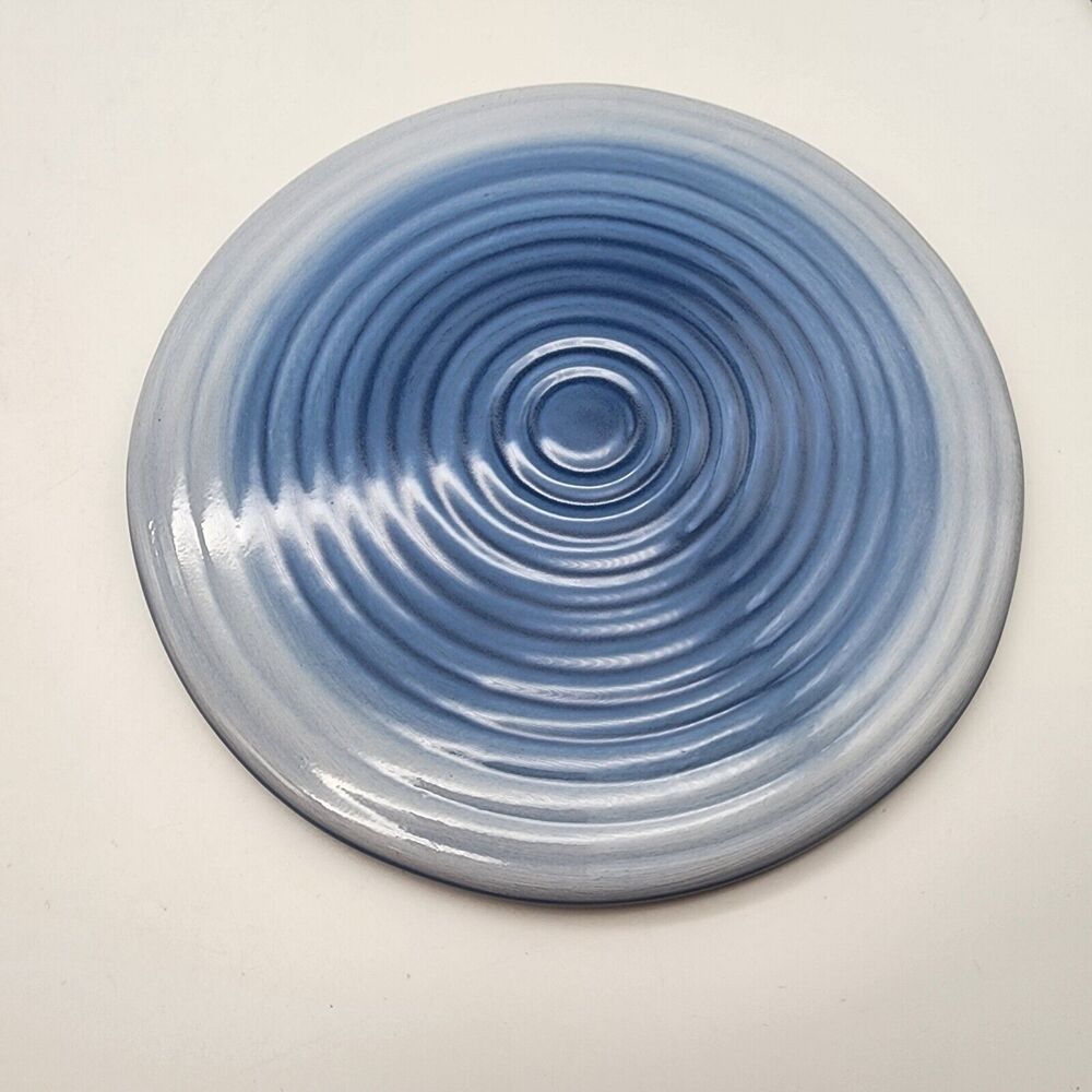 Hausenware Ceramic Blue Swirl Trivet 8" Round Footed Contemporary MCM Cottage